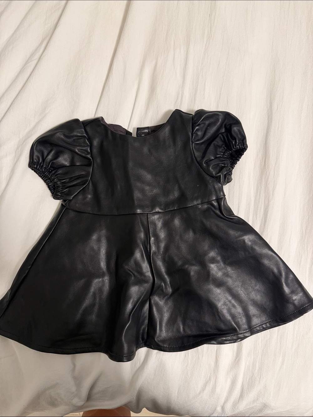 Baby Gap Black Faux Leather Puff Sleeve Dress 3-6M